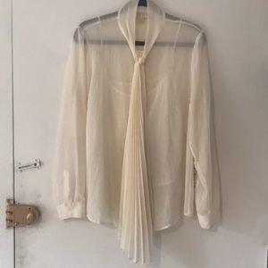 Michael Kors Ivory Blouse with Pleated Tie
